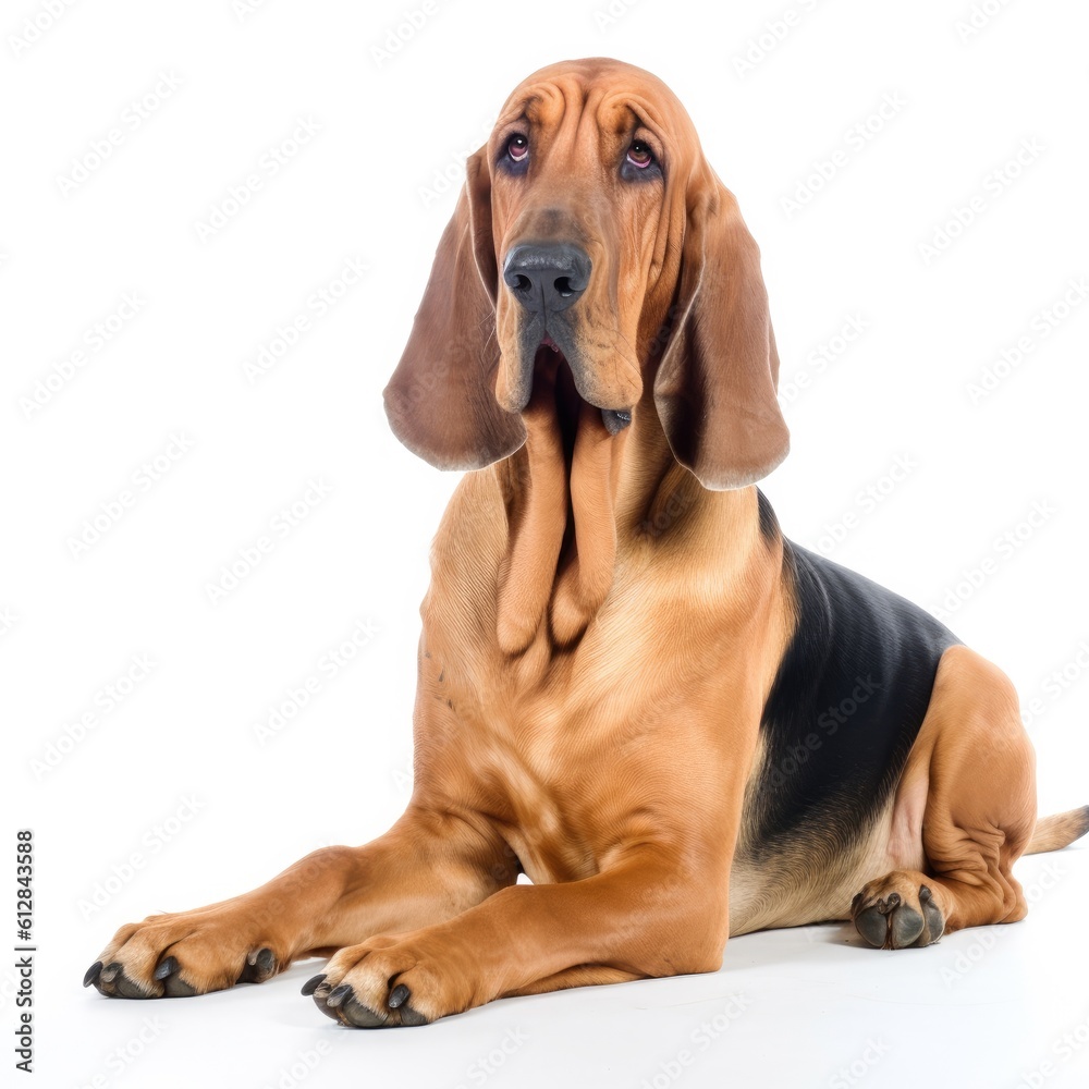 Bloodhound dog isolated on white background. Generative AI