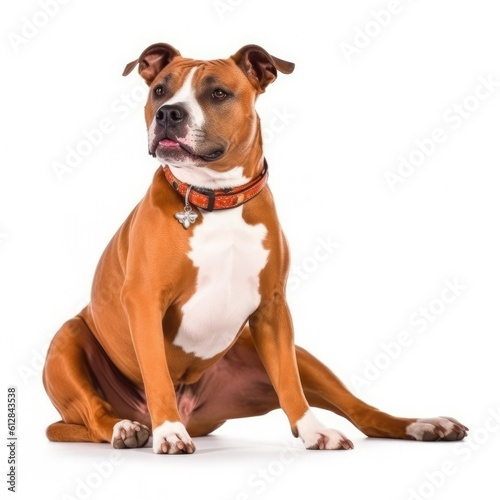 American Staffordshire Terrier dog isolated on white background. Generative AI