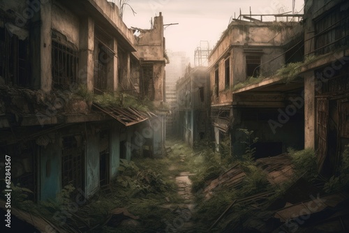 illustration of postapocalyptic city, Generative AI