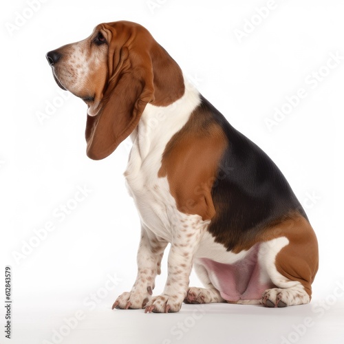 Basset Hound dog isolated on white background. Generative AI © Razvan