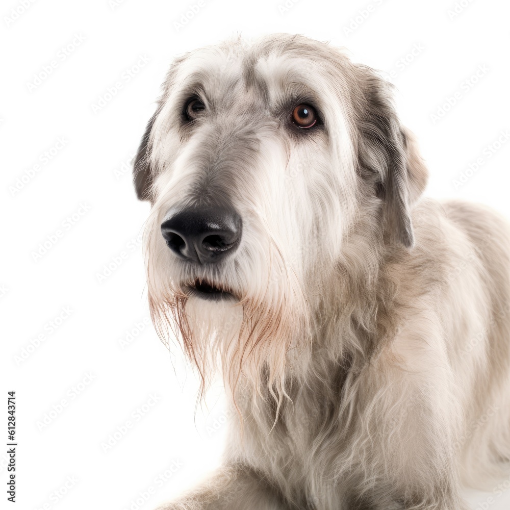 Irish Wolfhound dog isolated on white background. Generative AI