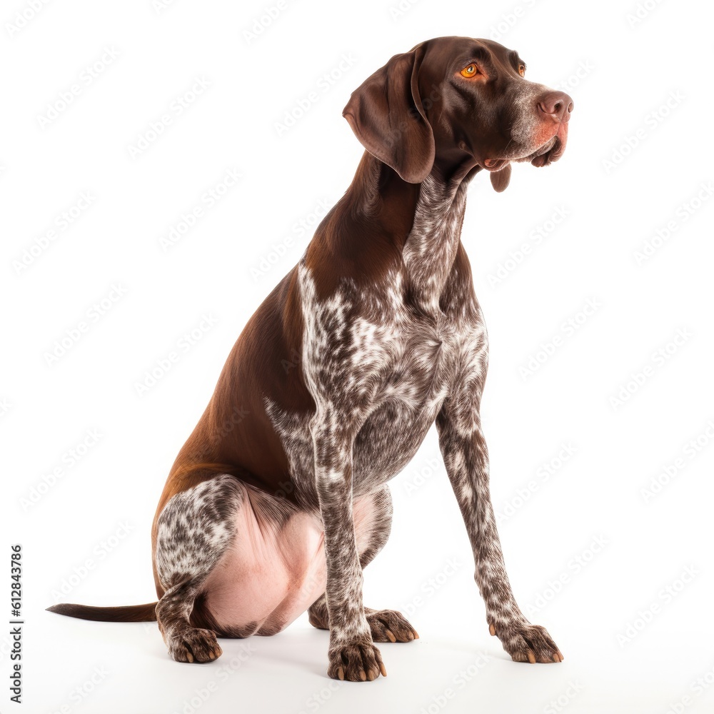 German Shorthaired Pointer dog isolated on white background. Generative AI German Shorthaired Pointer dog isolated on white background. Generative AI