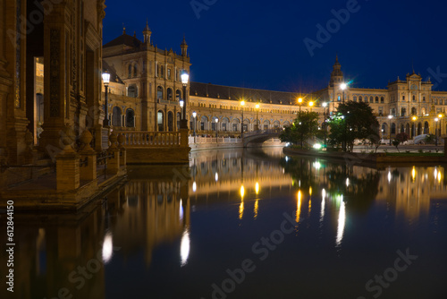 Plaza de España in the night, Seville, Andalucia, Spain.