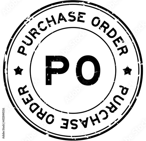 Grunge black PO purchase order word round rubber seal stamp on white background
