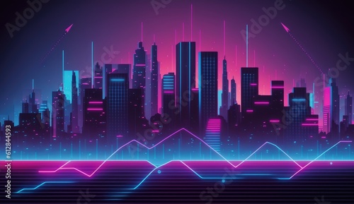 Illustration of purple city buildings, generated by AI