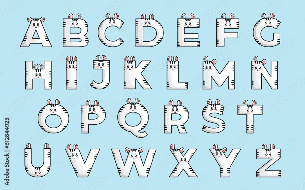 Cute zebra alphabet animal font colorful letter Cute zebra alphabet animal font colorful letter