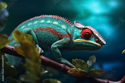 stunning turquoise chameleon  its intricate patterns and vibrant colors bringing a touch of fantasy to your imagination. Generative AI.