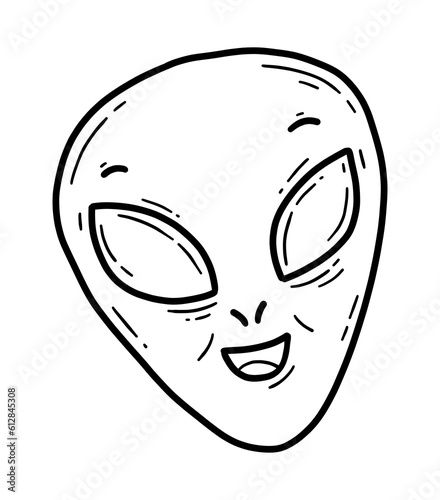The face of a kind green alien in doodle cartoon style