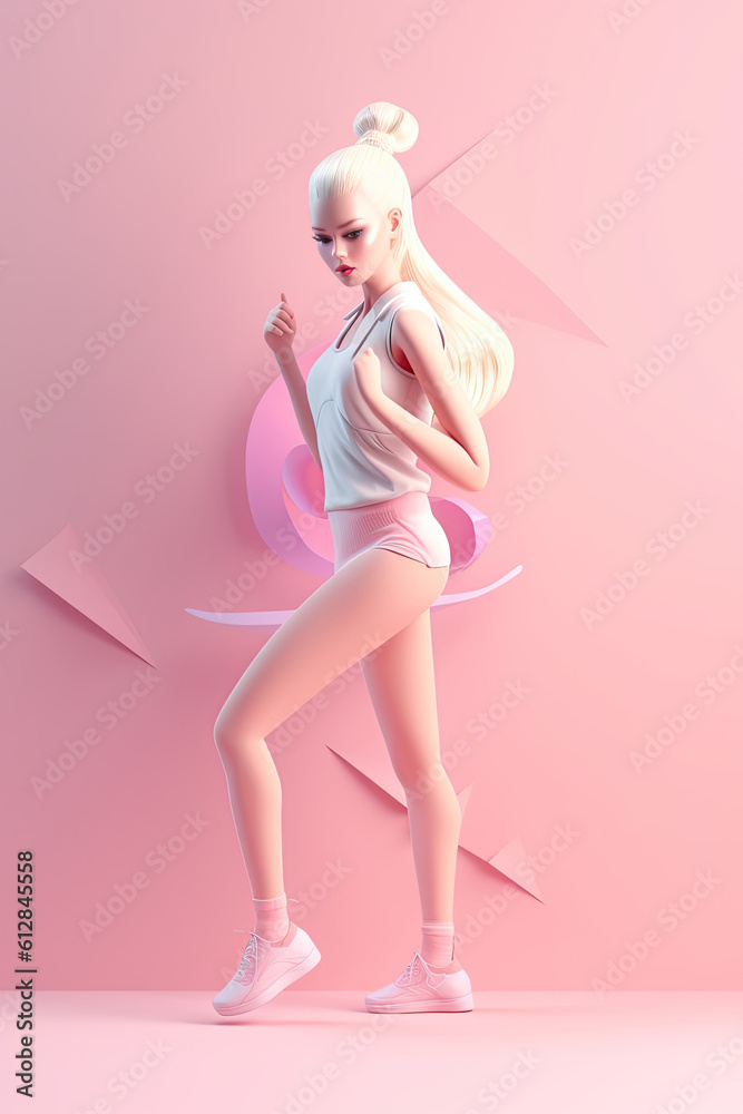 Woman in sport. Concept of healthy lifestyle, professional sport, hobby. Use for fitness, wellness, sport competitions, other activities identity. On pink background Woman in sport. Concept of healthy lifestyle, professional sport, hobby. Use for fitness, wellness, sport competitions, other activities identity. On pink background