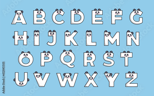 Cute panda alphabet animal font colorful letter