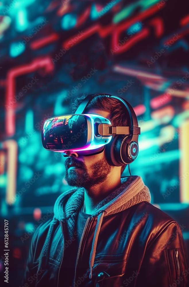 intelligence man wearing VR glasses virtual global world connection,Ai Generative intelligence man wearing VR glasses virtual global world connection,Ai Generative