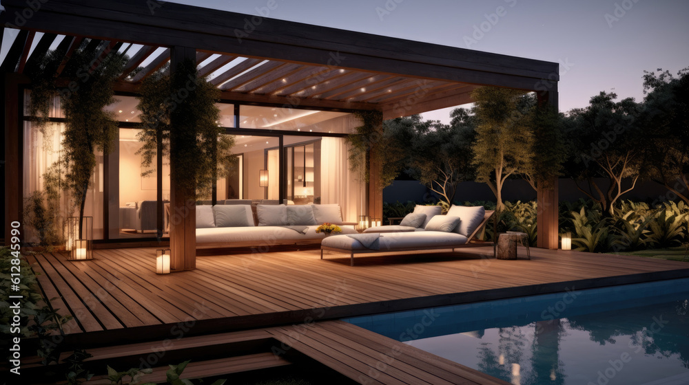 Fototapeta premium A lavish side outside garden at morning. Generative AI