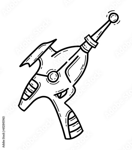Space alien blaster gun vector icon in doodle cartoon style