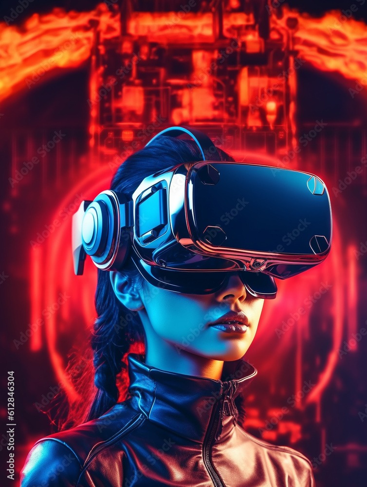 intelligence woman wearing VR glasses virtual global world connection,Ai Generative intelligence woman wearing VR glasses virtual global world connection,Ai Generative