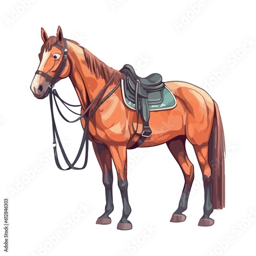Saddled horse pulled
