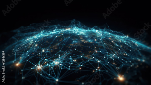 Interconnectedness of the modern world through technology. Network of devices connected by glowing lines or wireless signals. Ideal for technology, communication, and social media themes Ai Generative