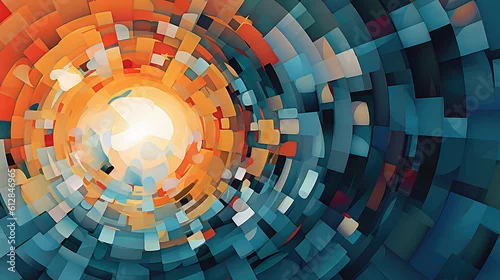 Obraz an abstract background featuring an orange and blue background, in the style of mosaic-like forms - generative AI, AI generated