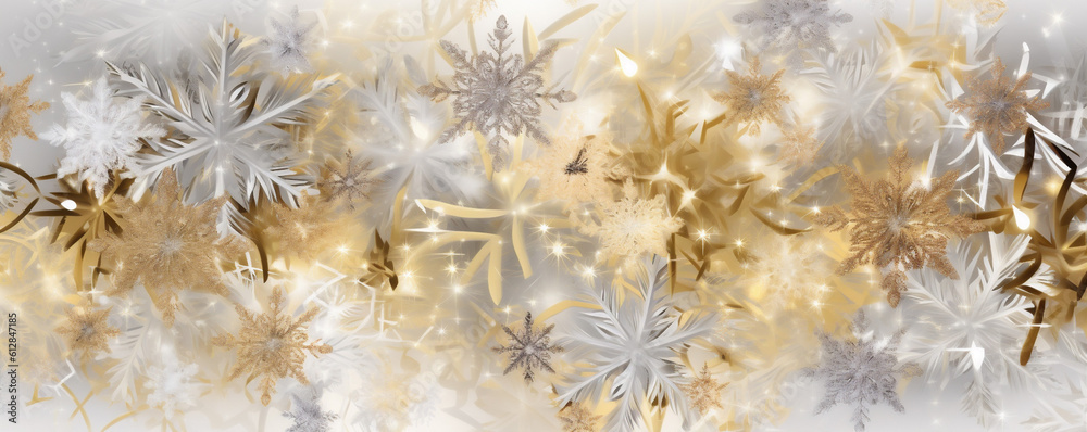 background abstract gold white winter christmas holiday sparkle snow snowflake decoration. Generative AI.