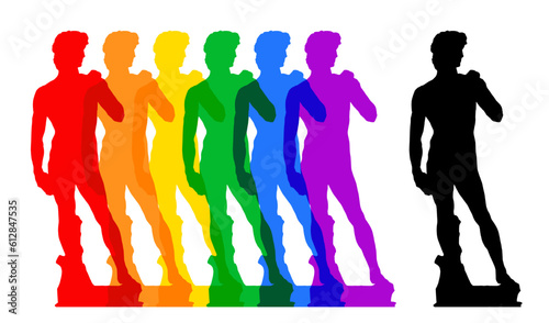 Rainbow colored silhouettes of Michelangelo's David