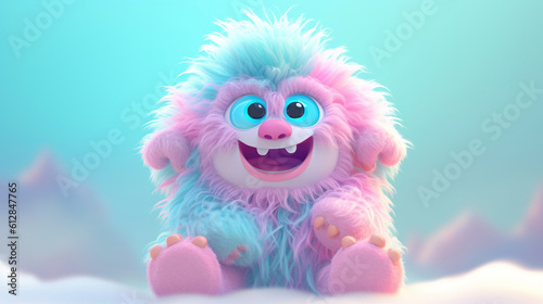 Colorful cartoon character furry monster. 3d creatures