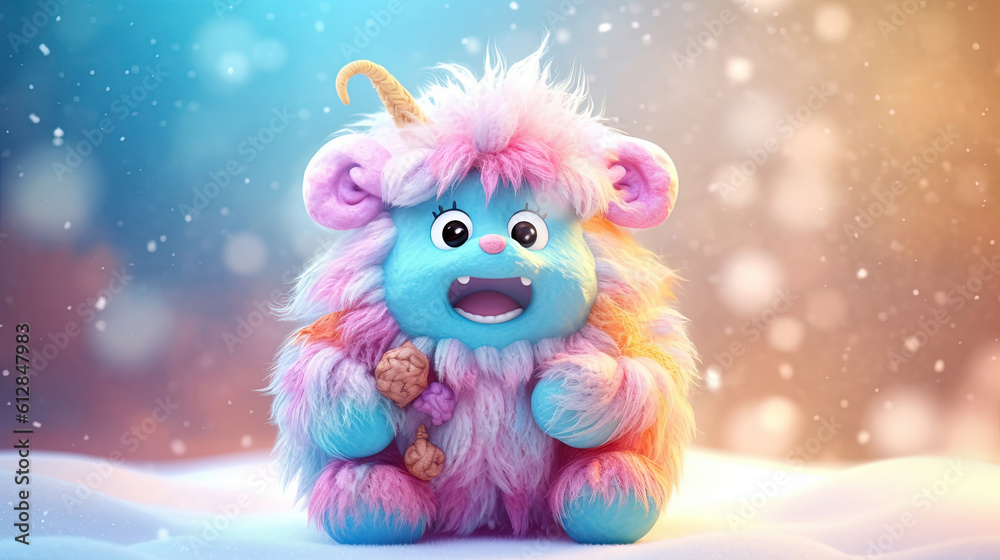 Colorful cartoon character furry monster. 3d creatures Colorful cartoon character furry monster. 3d creatures