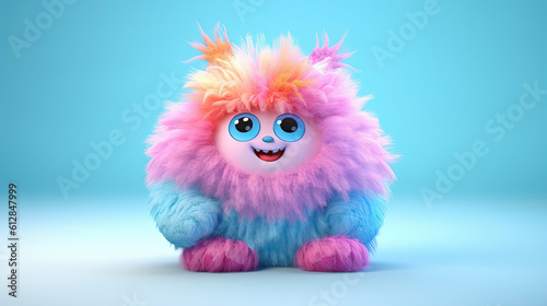 Colorful cartoon character furry monster. 3d creatures