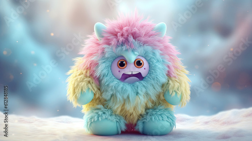 Colorful cartoon character furry monster. 3d creatures