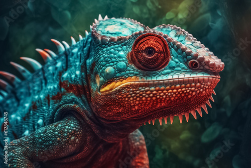 stunning turquoise chameleon  its intricate patterns and vibrant colors bringing a touch of fantasy to your imagination. Generative AI.