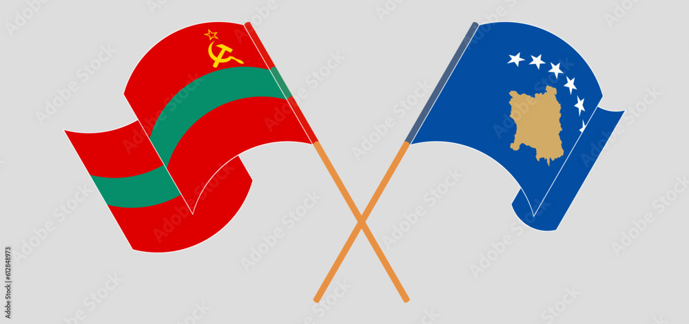 Crossed and waving flags of Transnistria and Kosovo Crossed and waving flags of Transnistria and Kosovo