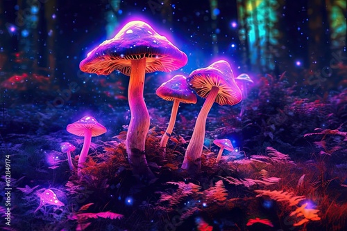 Mystical Neon-Lit Fungal Wonderland: A Magical 32-bit Pixel Art Journey: Generative AI