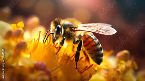 magnifique bee on a flower in close-up, ai generated © Supermint