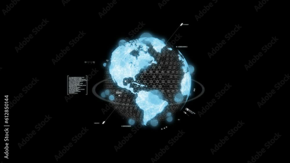 Spinning Planet Earth hologram 3d computer generated motion background HUD, suitable for use in hud and sci-fi projects