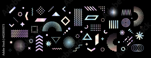Abstract holographic geometric shapes set