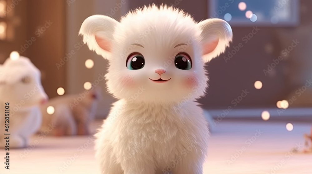 Cute baby goat. Sparkling fluffy goat Cute baby goat. Sparkling fluffy goat