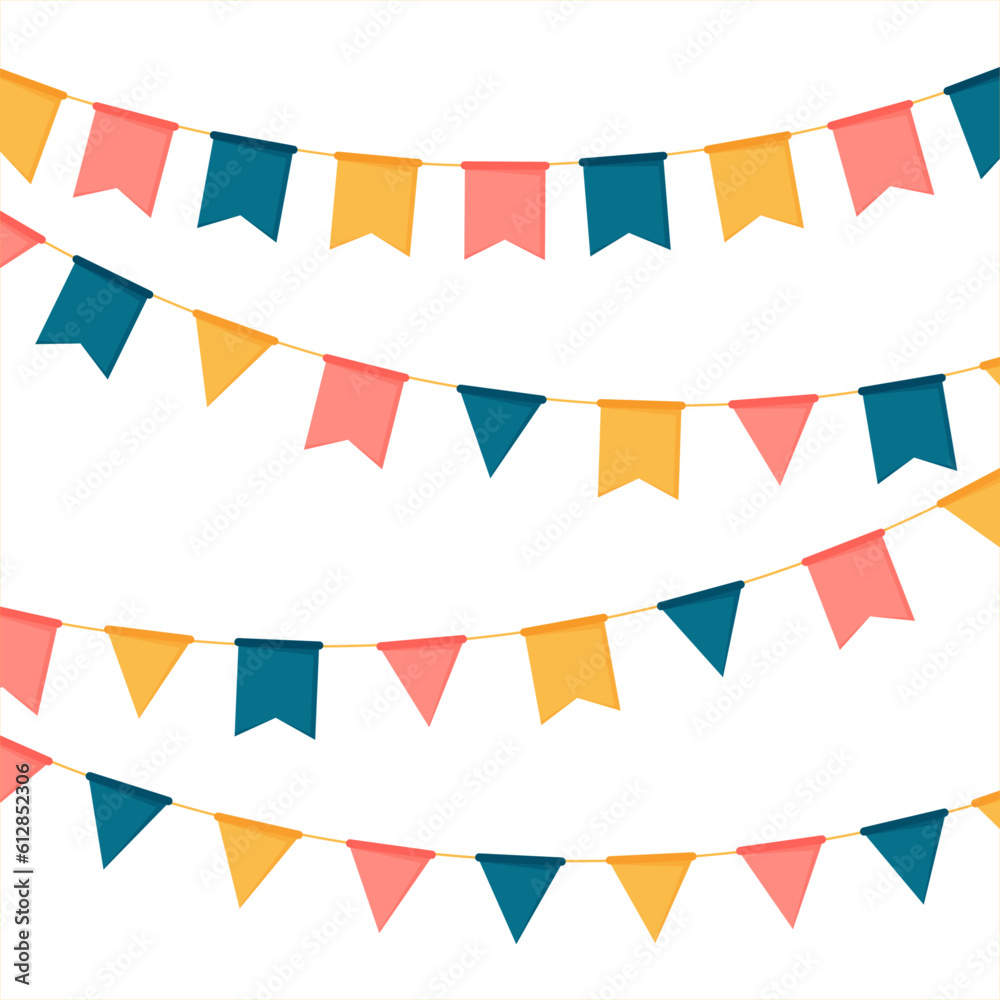Fanions - Drapeaux - Guirlande - Banderoles festives et colorées pour la fête - Décoration - Éléments vectoriels éditables