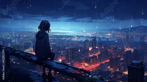 girl in the night, captivating anime HD wallpaper: embrace solitude and darkness in this heartfelt image, Generative AI