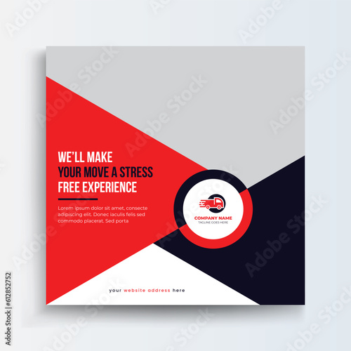 Moving SErvice office, house, city, road, home, square social media promo poster sale & discount social media advertising design.