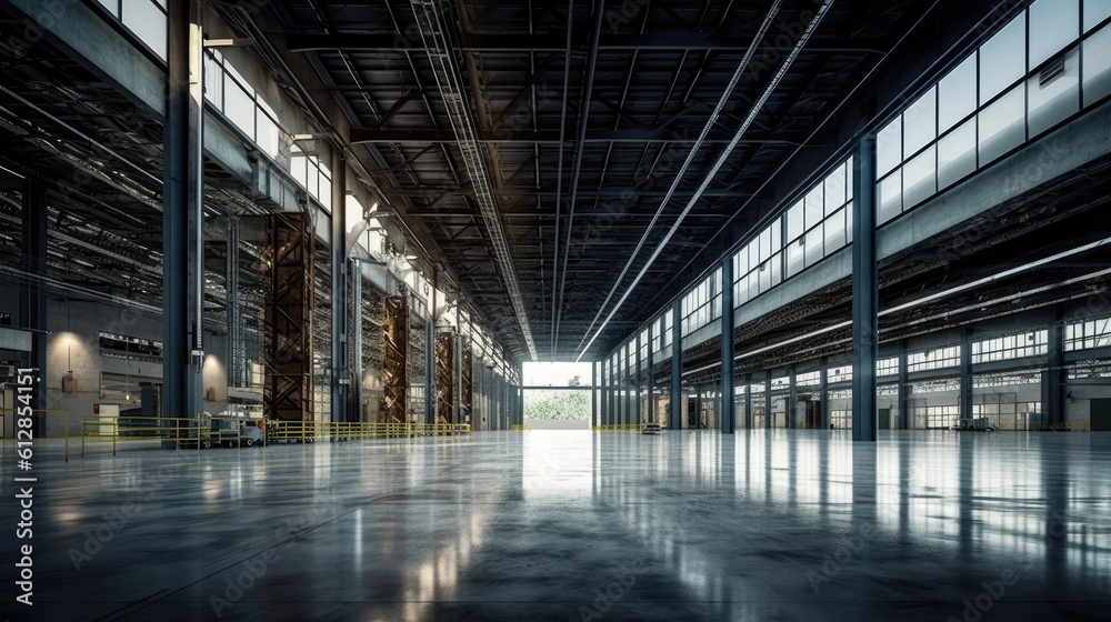 Large modern industrial warehouse. Generative AI Large modern industrial warehouse. Generative AI