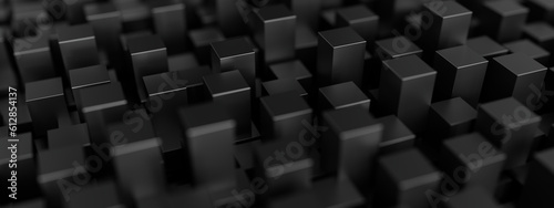 3d Abstract cubes. Black background. 3d rendering