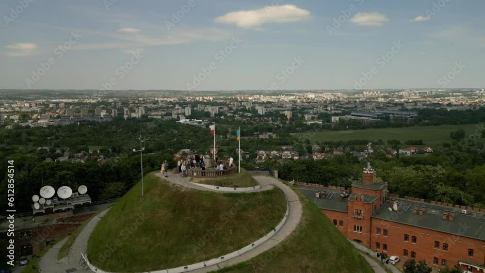 aerial view of kosciuszko mound in Krakow, Poland aerial view of kosciuszko mound in Krakow, Poland