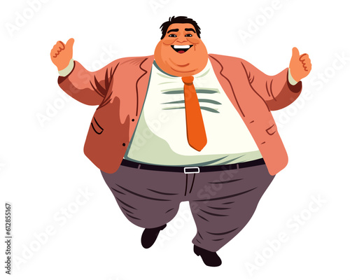 Happy fat man, love yourself. Obesity. Fatboy. Cartoon flat vector illustration. photo