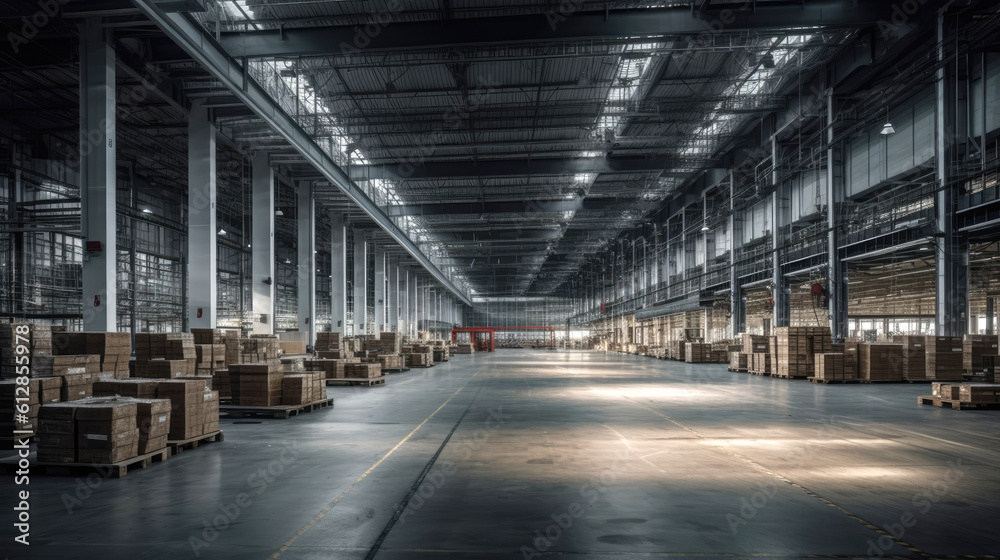 Large modern industrial warehouse. Generative AI