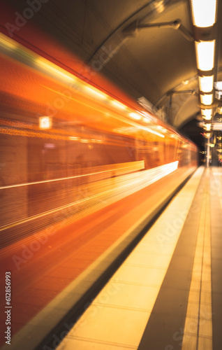 Blurred subway train in subway