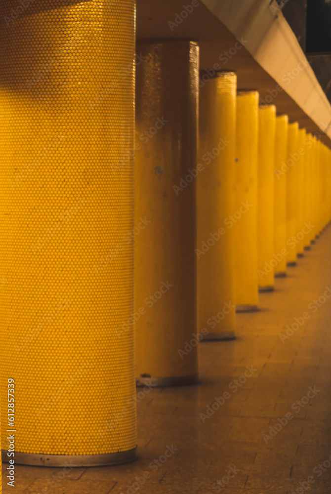 Yellow pillars in subway Yellow pillars in subway