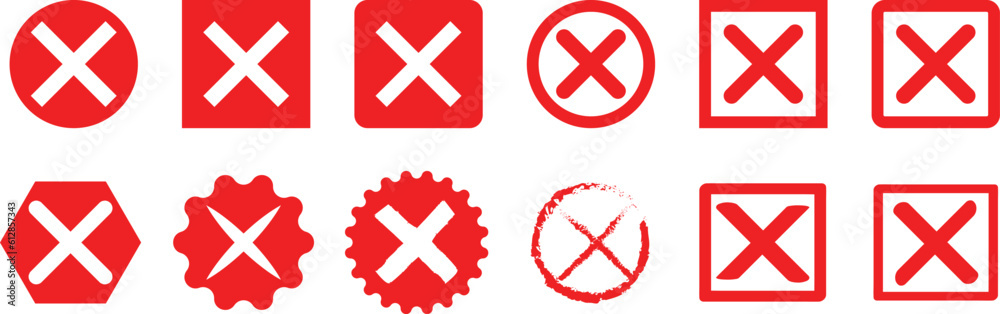 Obraz premium Red cross icon set. Circle and square flat buttons. Vector illustration