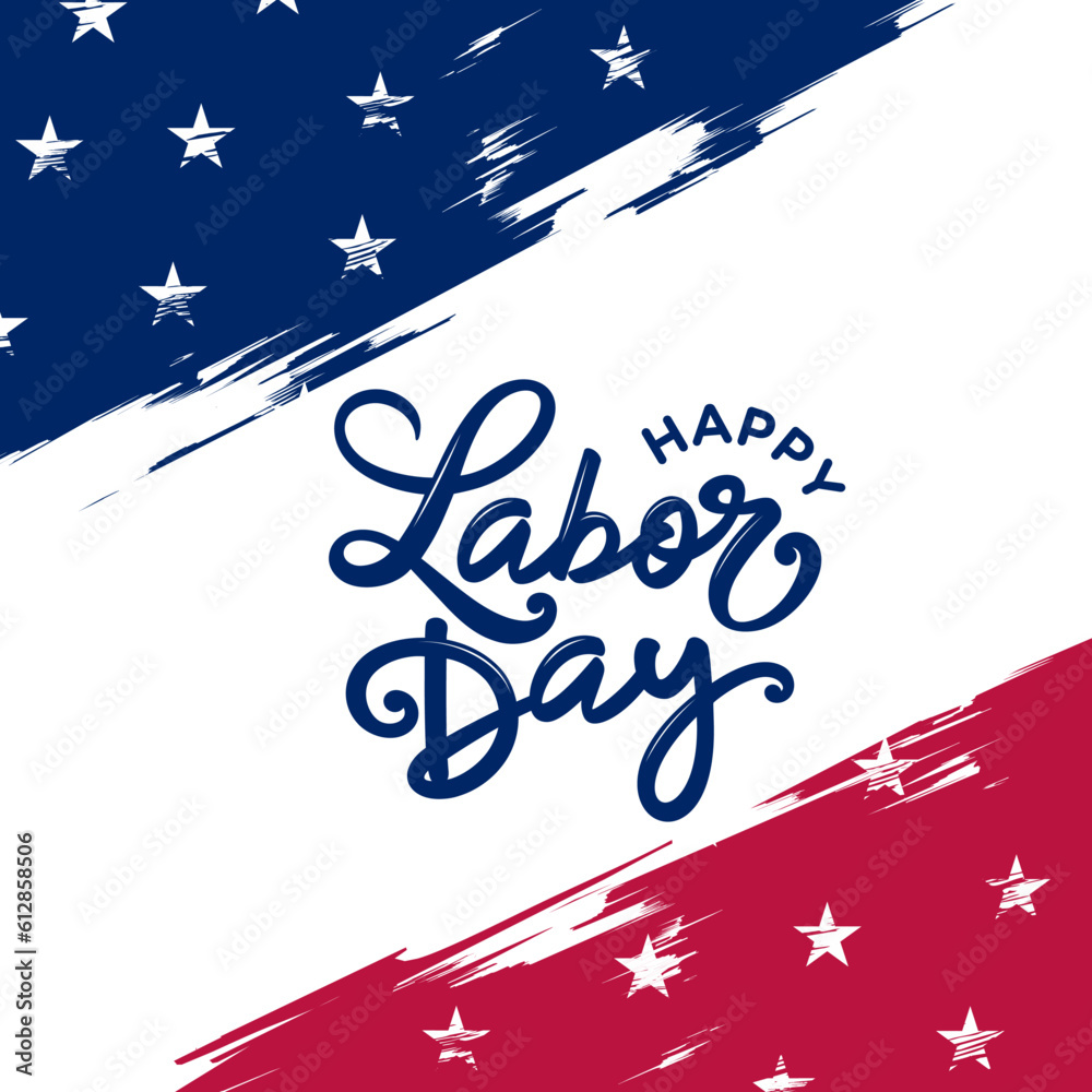 Φωτογραφία Happy Labor Day modern typography, hand lettering, text, card, icon, with stars, background, template for social media post, banner, poster, greeting card, tshirts, vector, printable