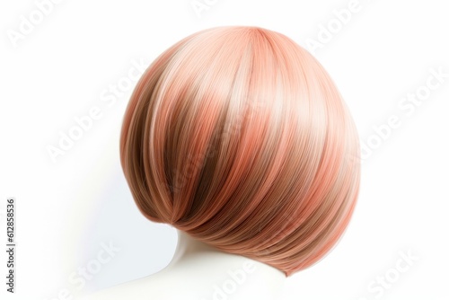 Hair wig over the plastic mannequin head isolated over the white background  mockup featuring contemporary women s hairstyles  Generative AI illustration