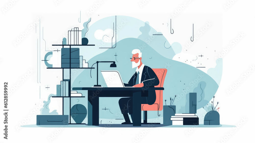Obraz premium Business working in office on white background , co-working space or remotely at home , Young man freelancers working on laptop or computer at home , Created with generative AI