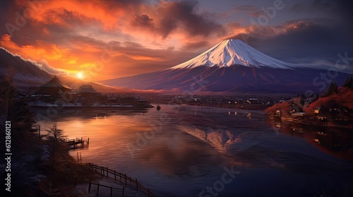 Mount Fuji in Kawaguchiko Japan. Mountain Fuji. Generetive Ai