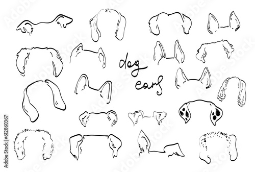 Pet dog Ears tattoo Outline Drawing doodle  vector icon illustration